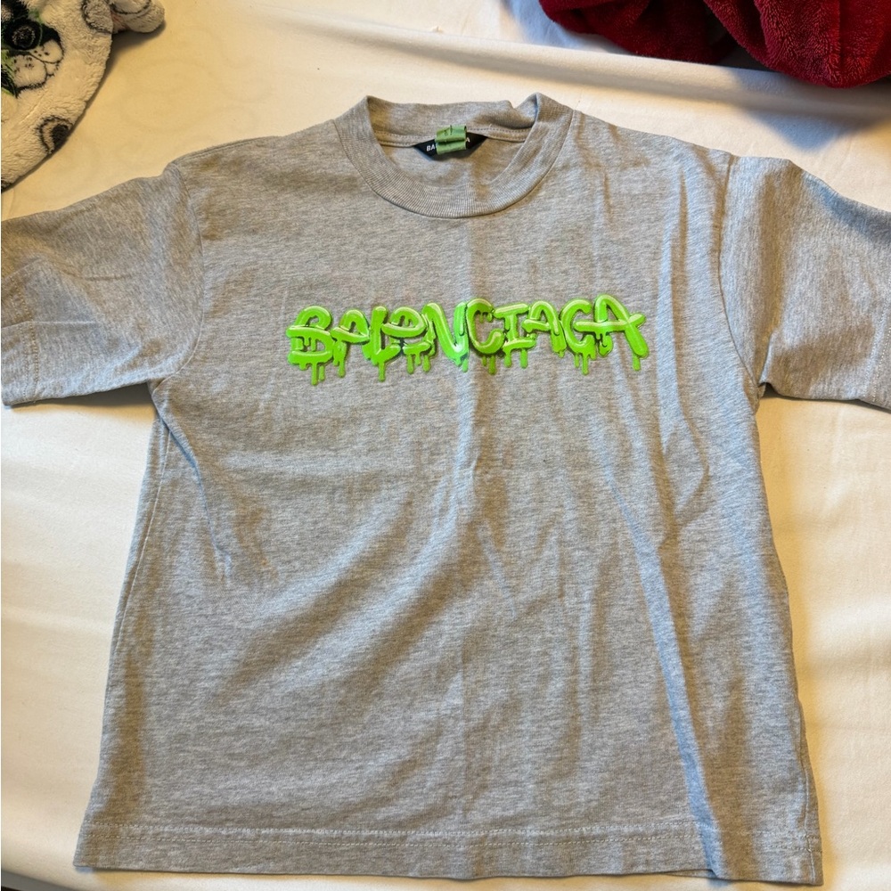 Balenciaga Gray Tee with Neon Green Logo